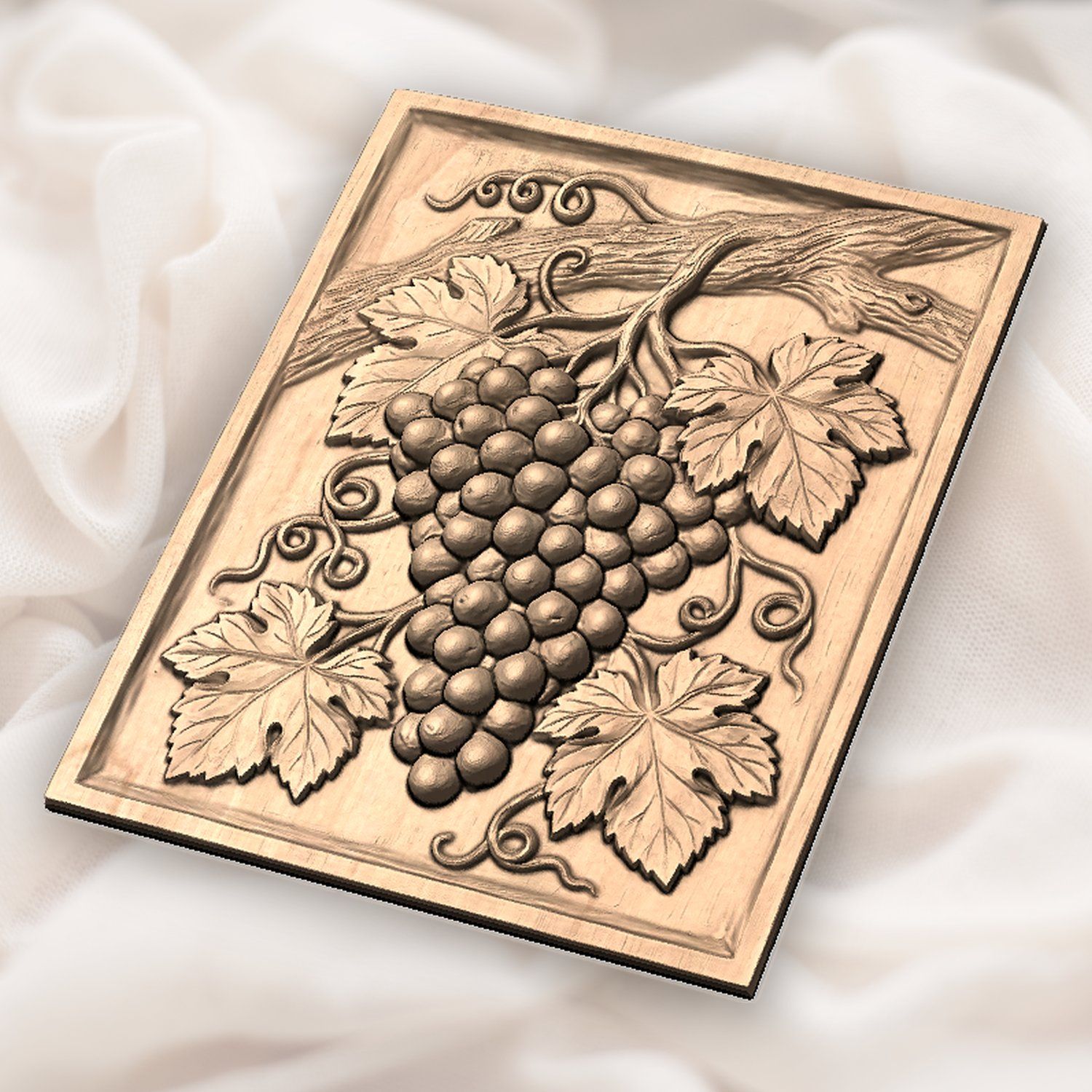 Cluster of Grapes Hanging Vine CNC Relief STL bas-relief STL — view 4