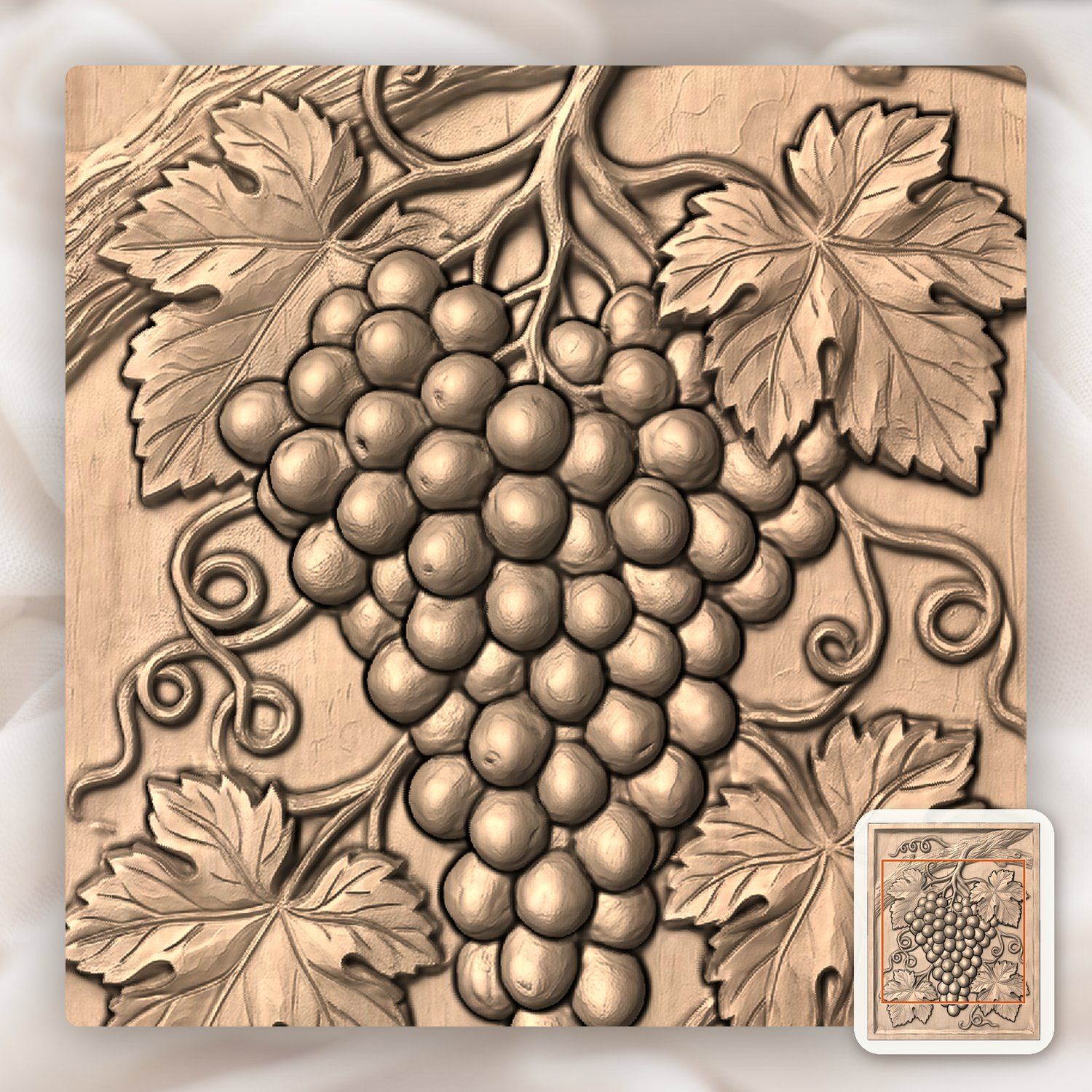 Cluster of Grapes Hanging Vine CNC Relief STL bas-relief STL — view 5
