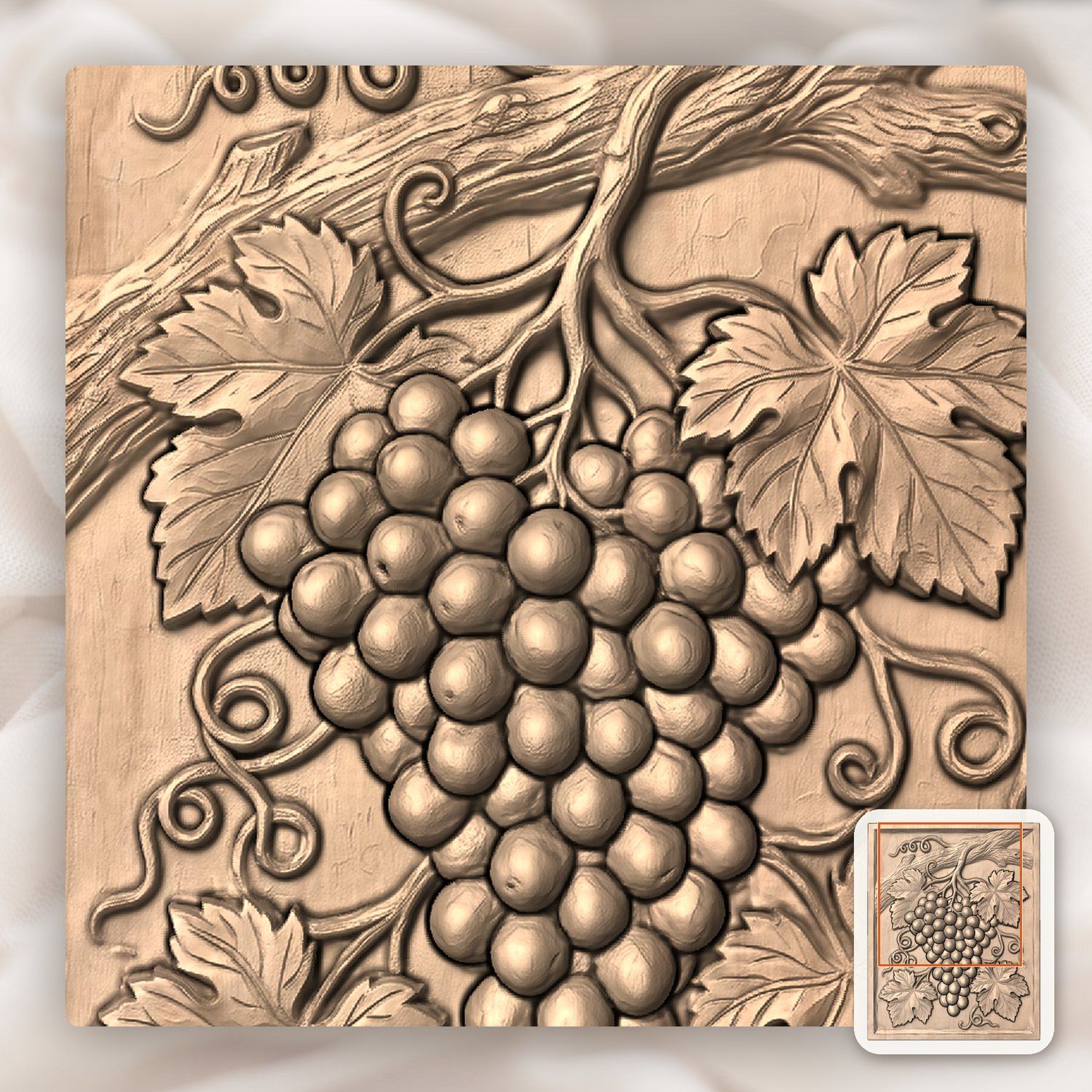 Cluster of Grapes Hanging Vine CNC Relief STL bas-relief STL — view 6