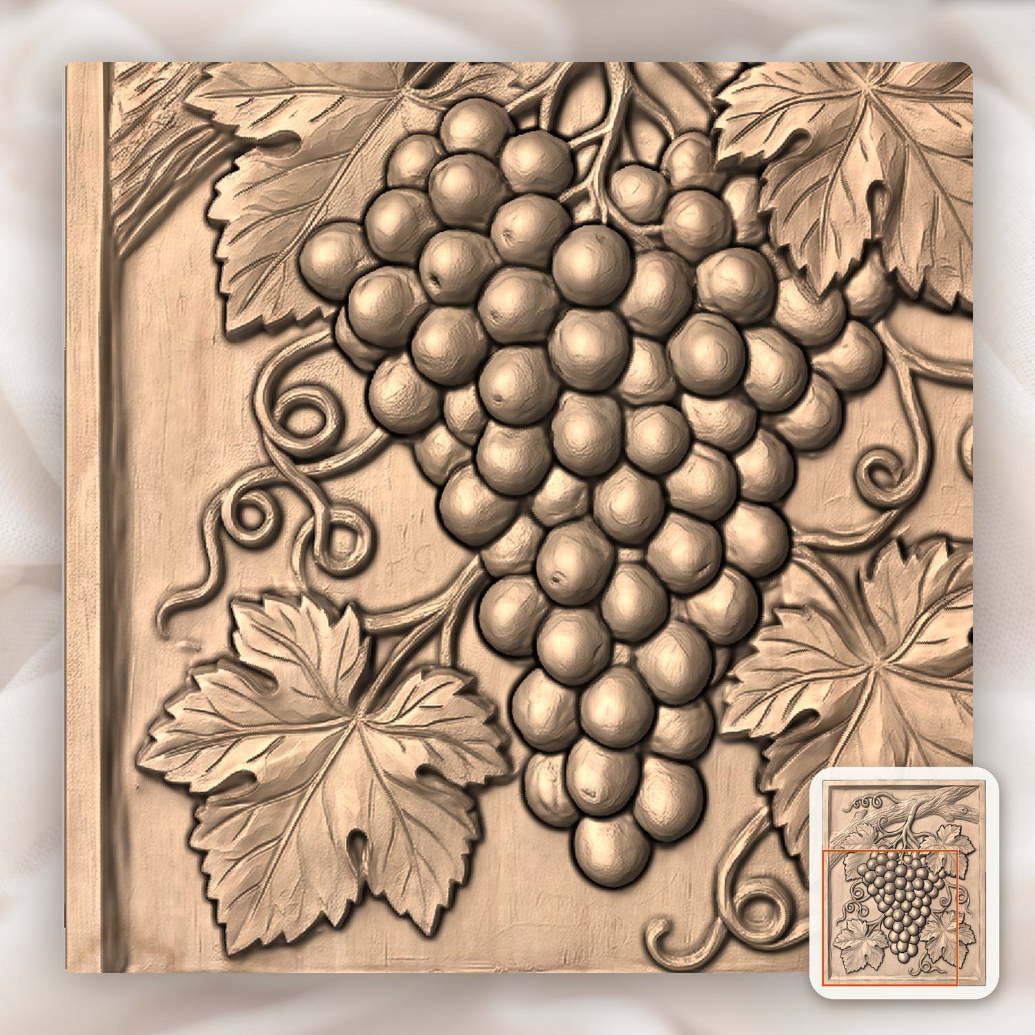 Cluster of Grapes Hanging Vine CNC Relief STL bas-relief STL — view 7