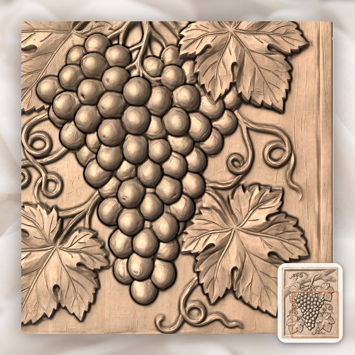Cluster of Grapes Hanging Vine CNC Relief STL bas-relief STL — view 8