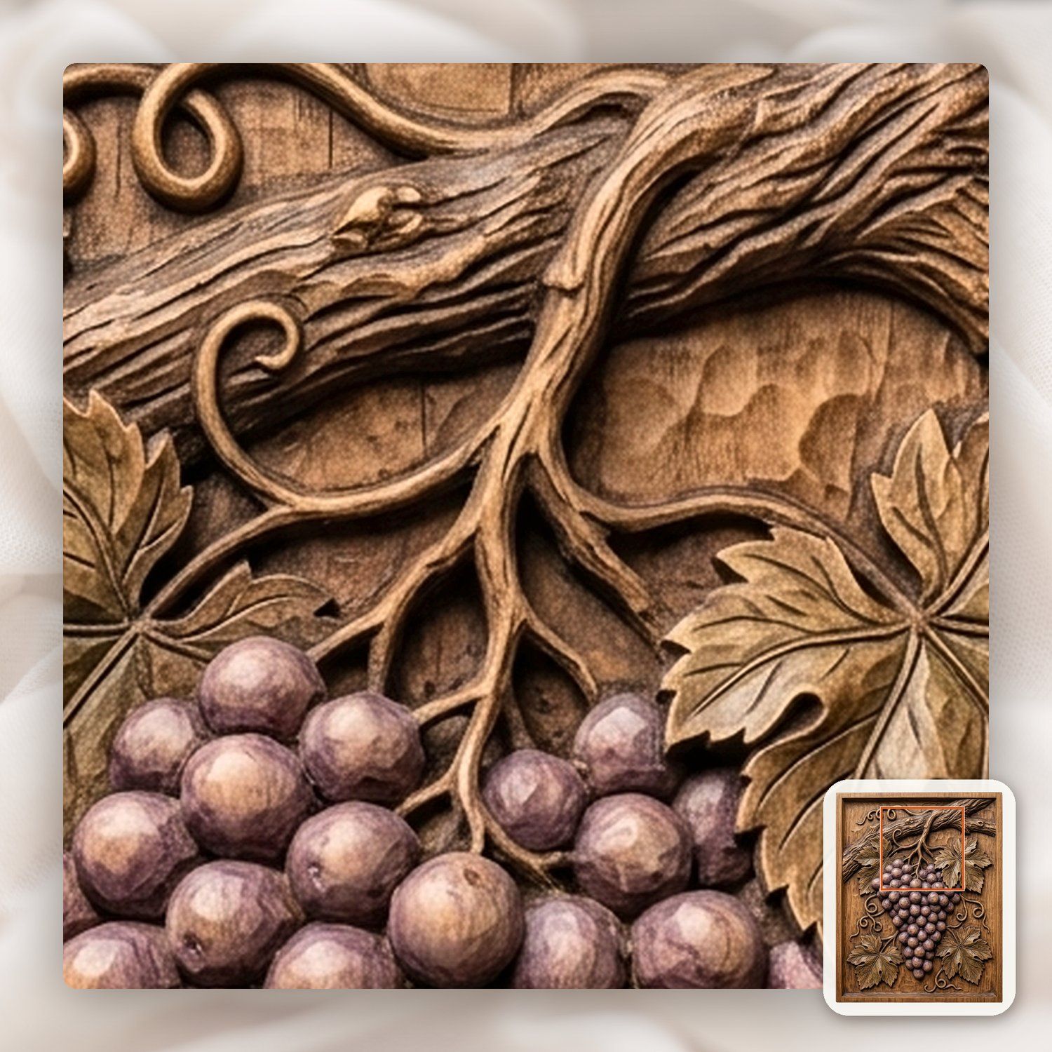 Cluster of Grapes Hanging Vine CNC Relief STL bas-relief STL — view 9