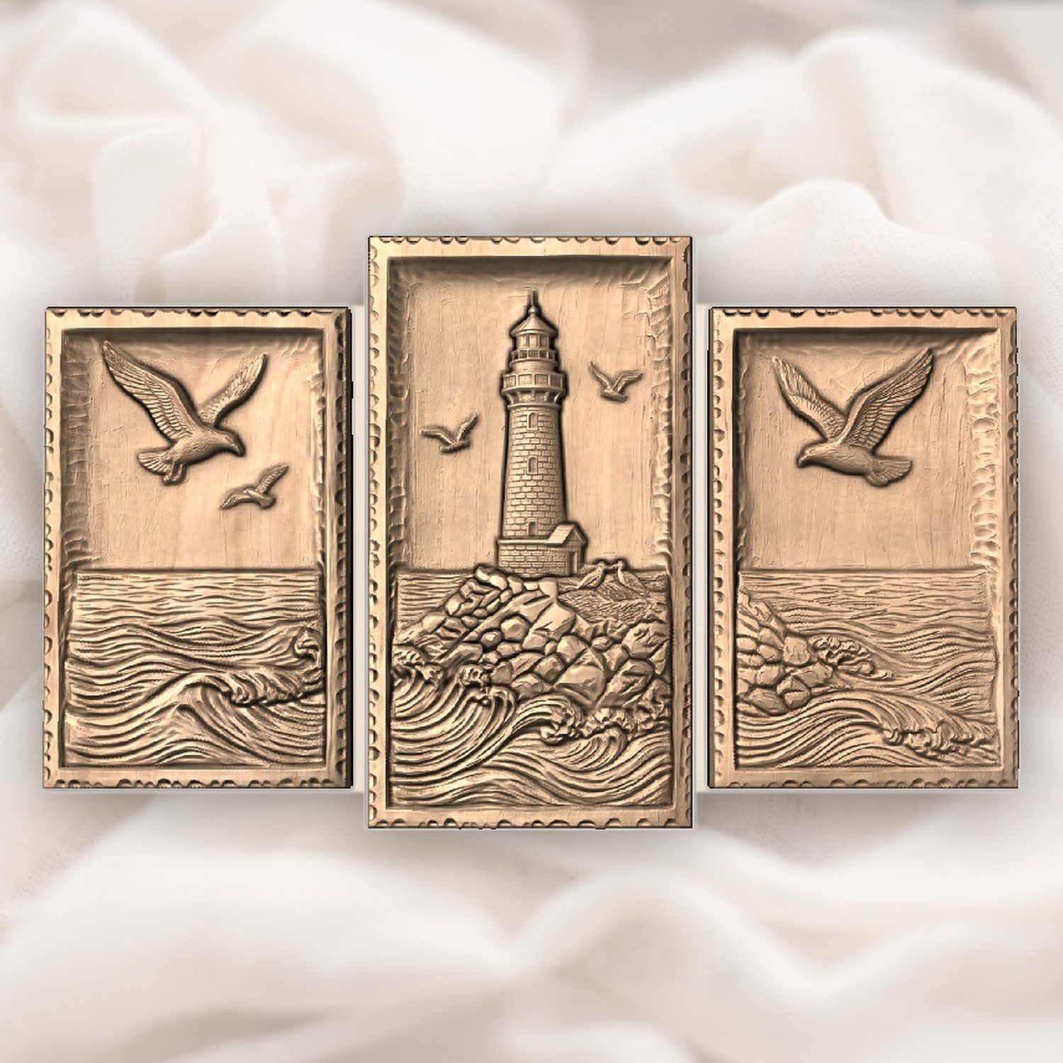 Coastal Lighthouse 3 Stepped Vertical Decor Panels CNC Relief STL bas-relief STL — view 4