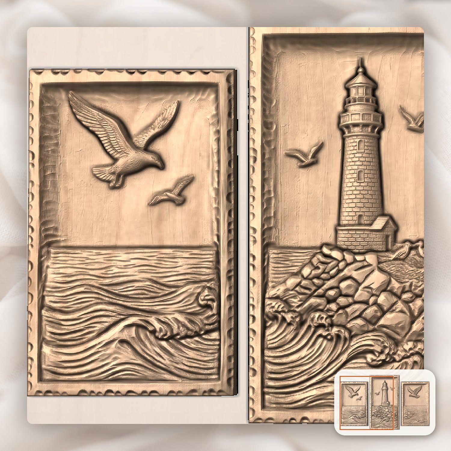 Coastal Lighthouse 3 Stepped Vertical Decor Panels CNC Relief STL bas-relief STL — view 7