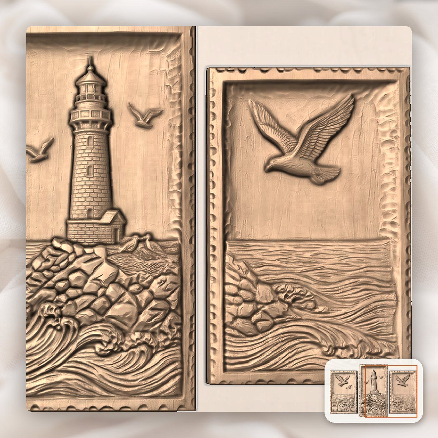 Coastal Lighthouse 3 Stepped Vertical Decor Panels CNC Relief STL bas-relief STL — view 8