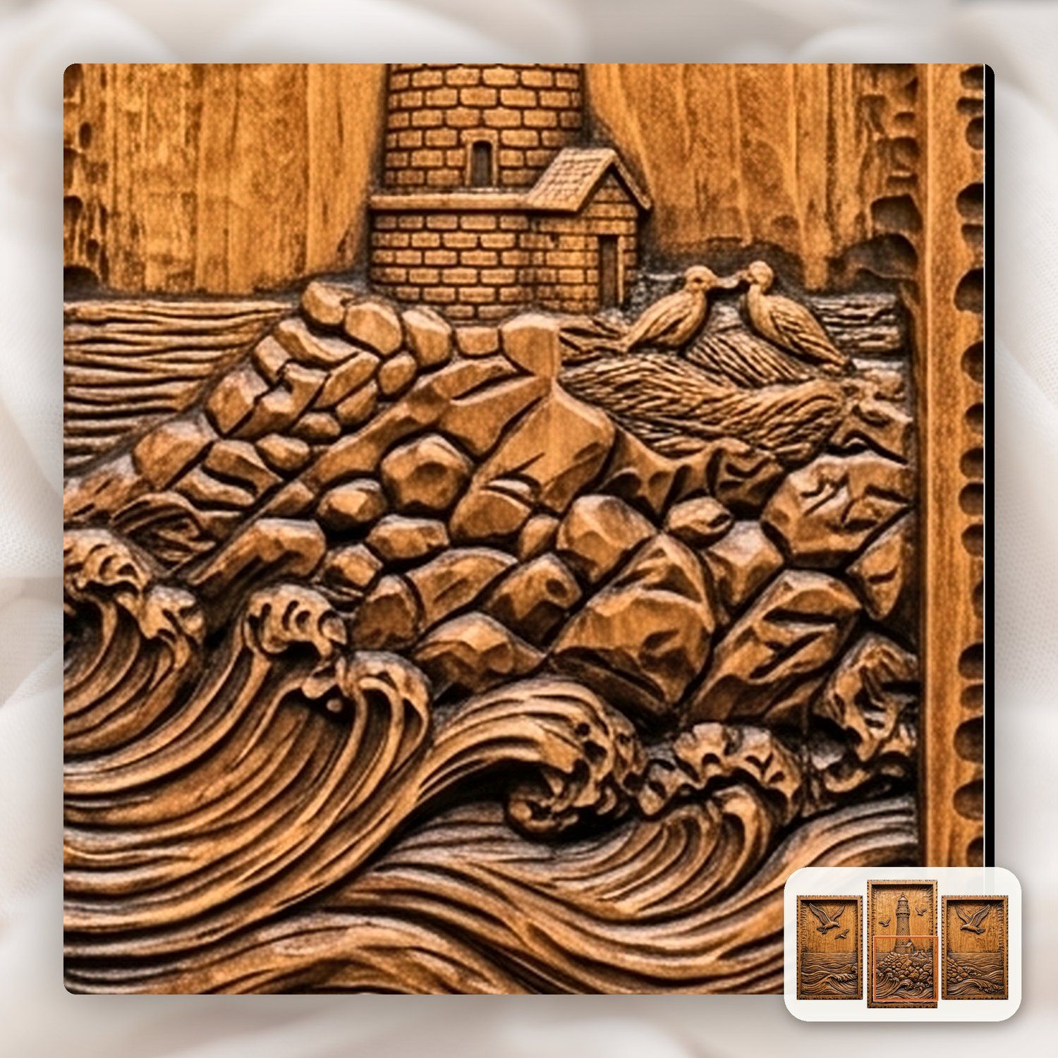 Coastal Lighthouse 3 Stepped Vertical Decor Panels CNC Relief STL bas-relief STL — view 9