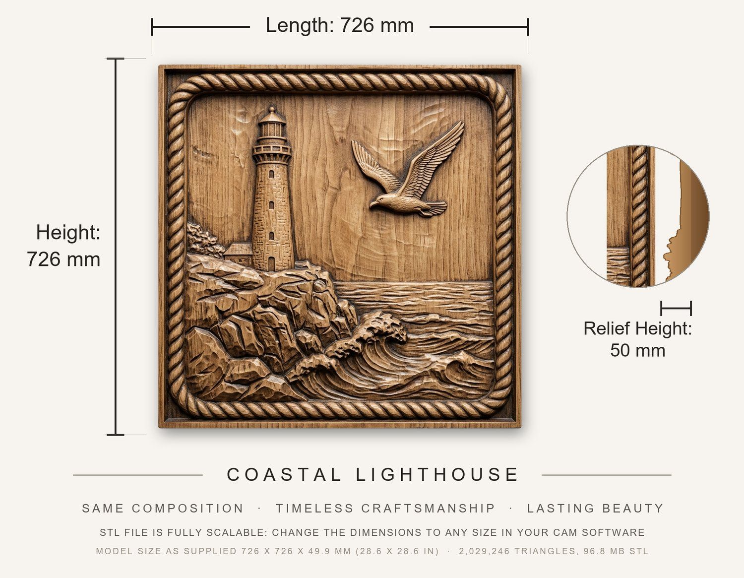 Coastal Lighthouse CNC Relief STL bas-relief STL — view 3