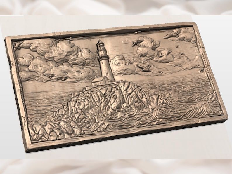 Lighthouse on the Rocks Bas-Relief STL with Crashing Waves bas-relief STL — view 2