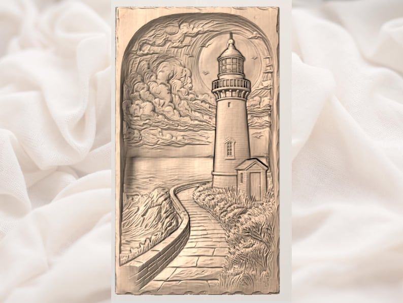 Moonlit Lighthouse and Stone Path Bas-Relief STL bas-relief STL — view 2