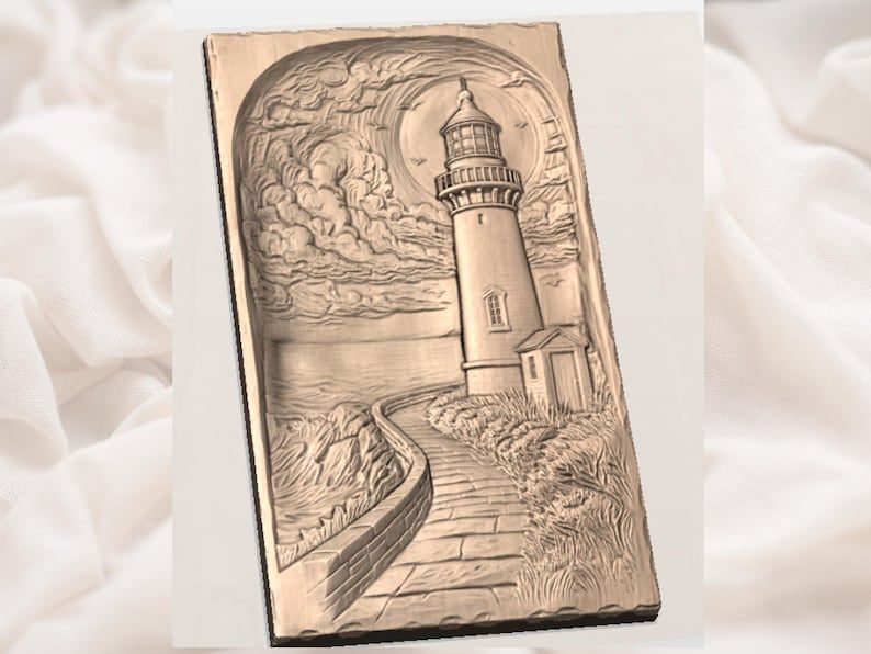 Moonlit Lighthouse and Stone Path Bas-Relief STL bas-relief STL — view 3
