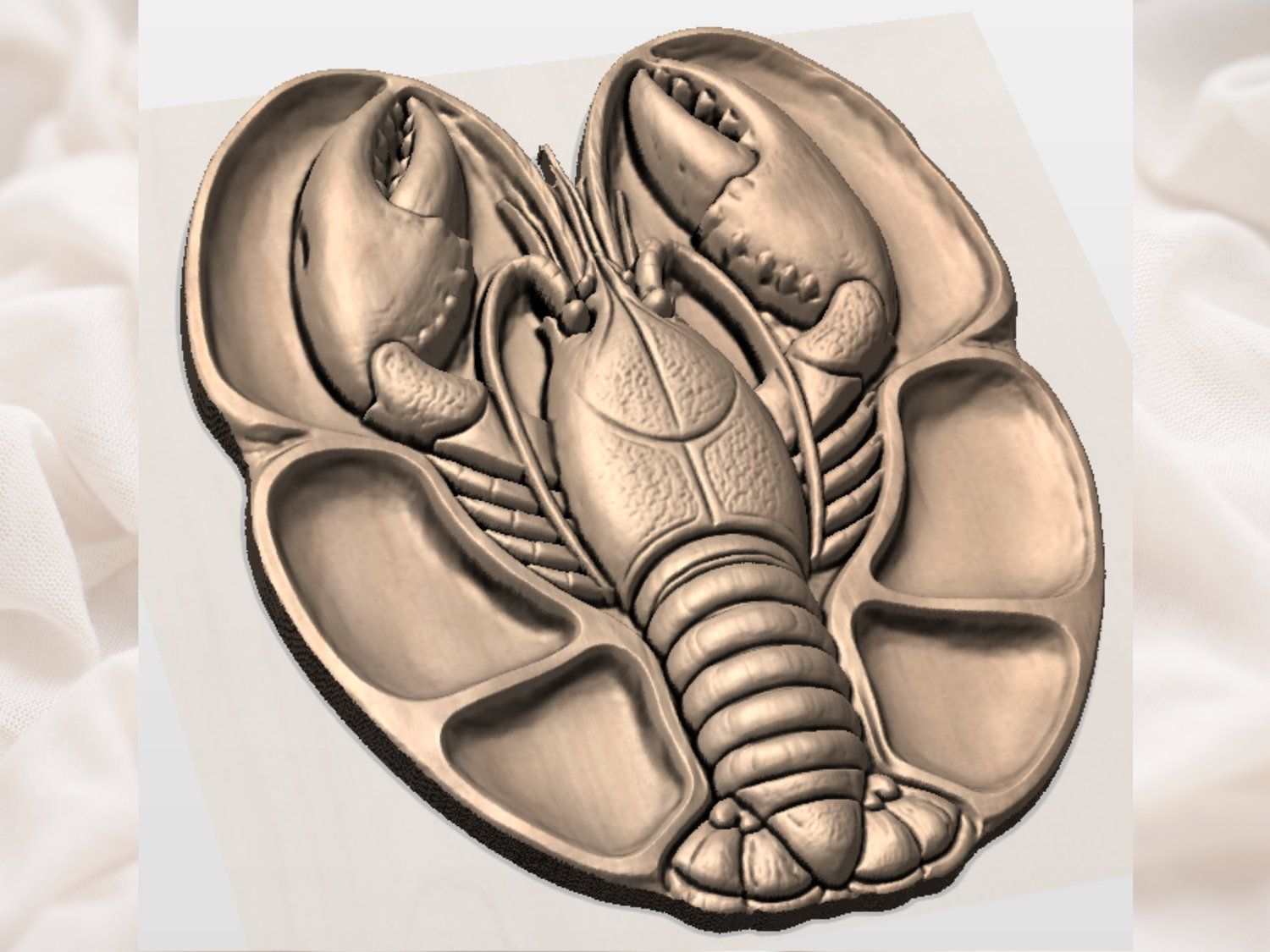 Coastal Lobster Wood Platter Design bas-relief STL — view 2