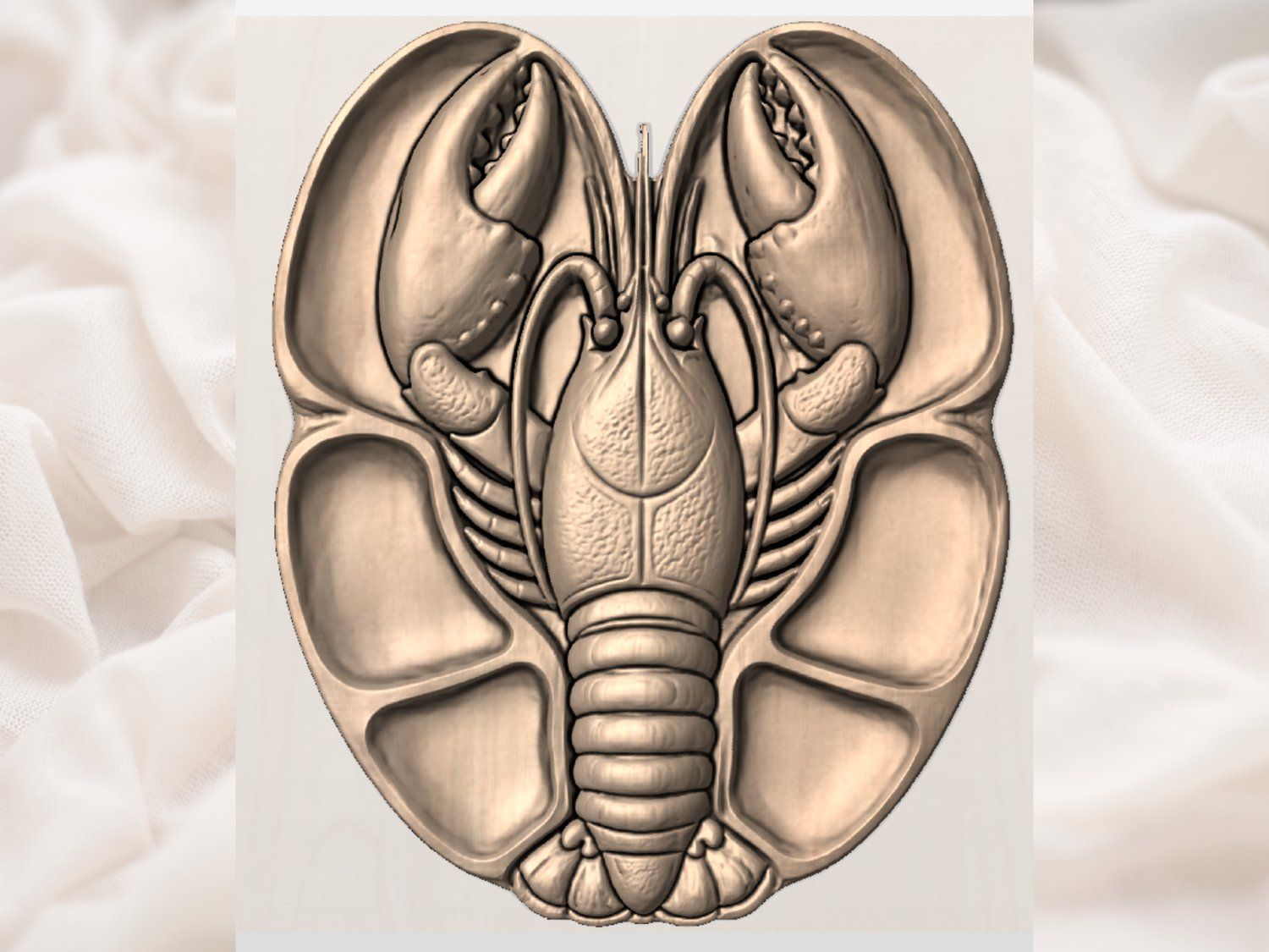 Coastal Lobster Wood Platter Design bas-relief STL — view 3