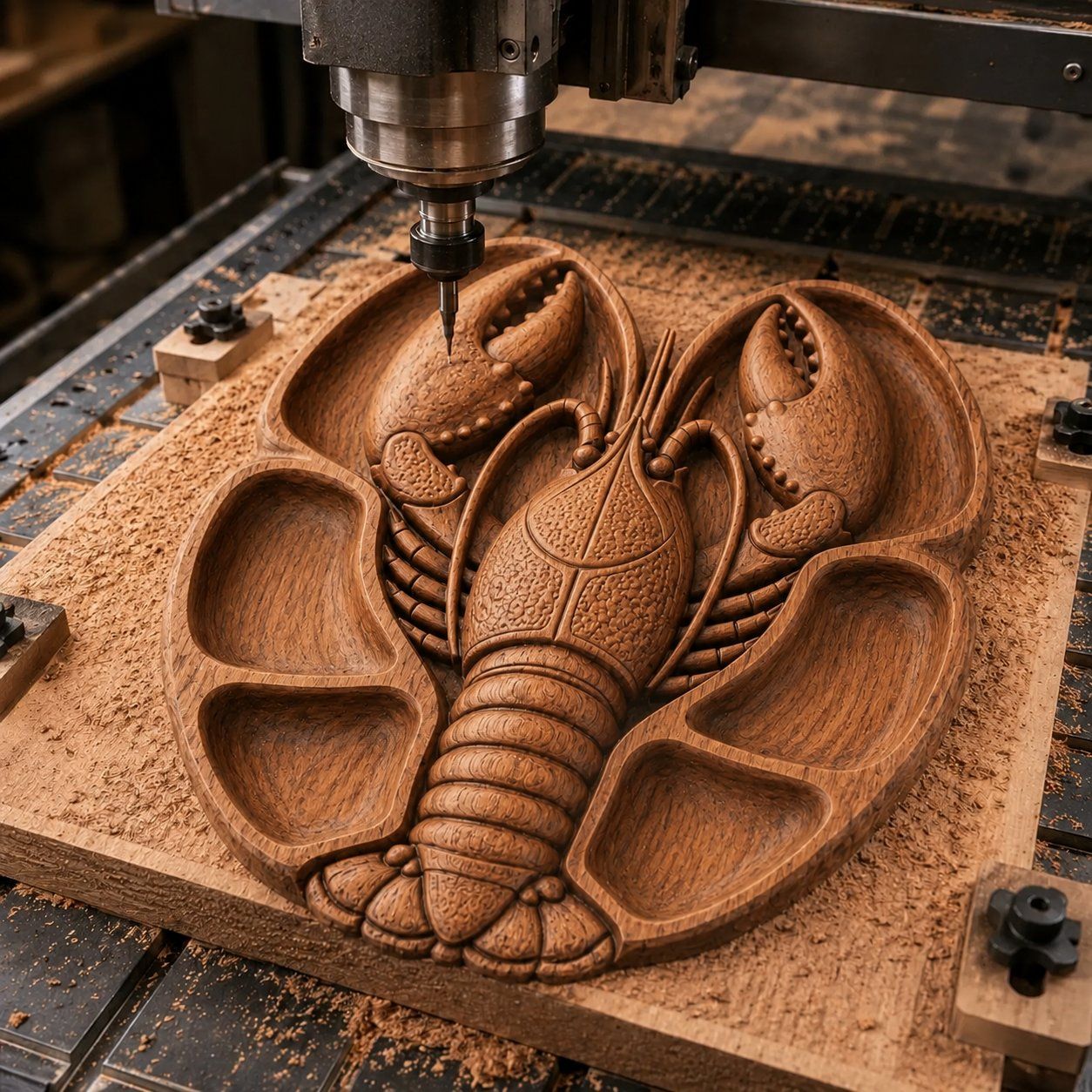 Coastal Lobster Wood Platter Design bas-relief STL — view 4