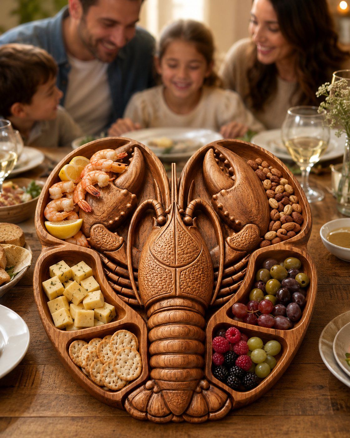 Coastal Lobster Wood Platter Design bas-relief STL — view 5
