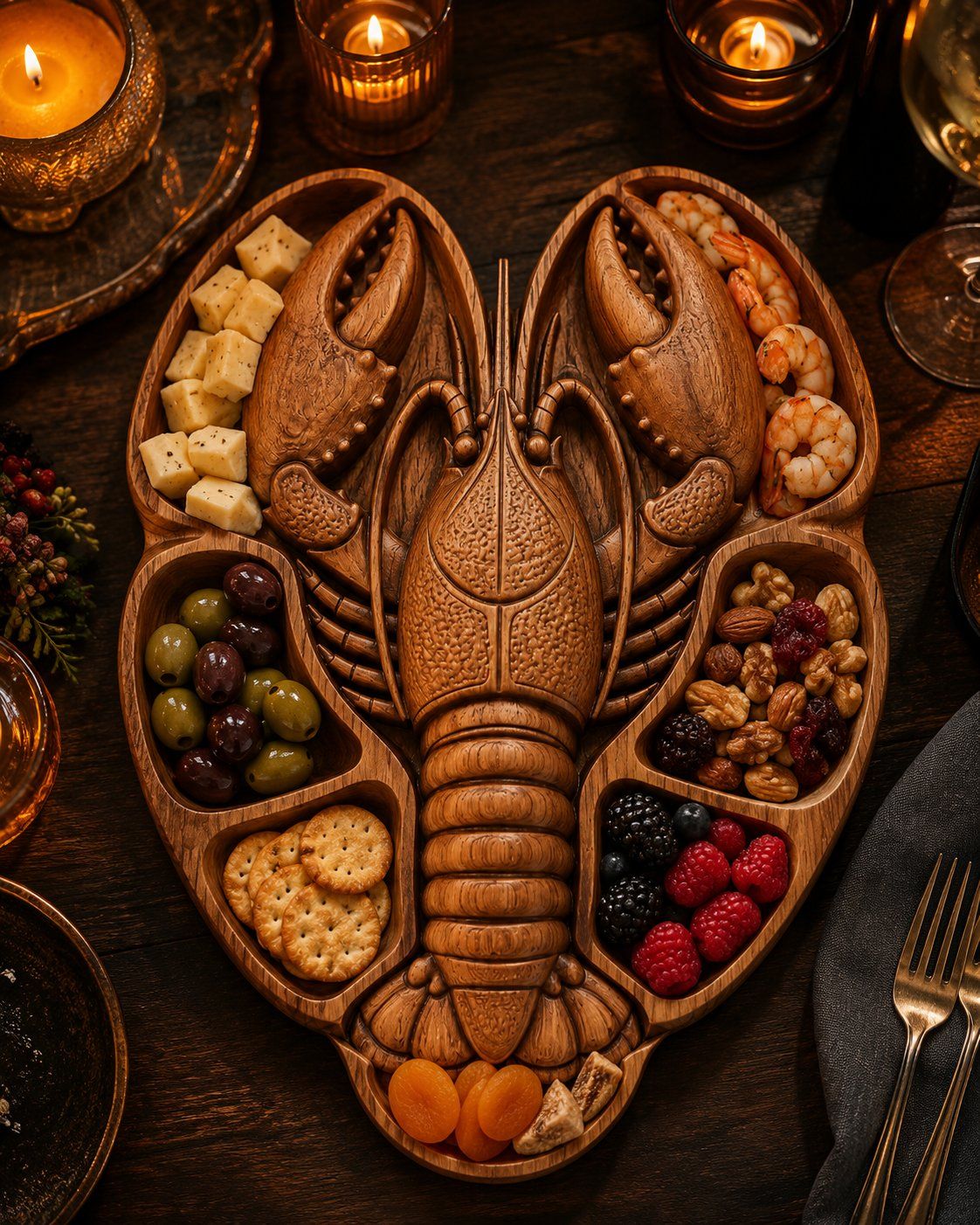 Coastal Lobster Wood Platter Design bas-relief STL — view 7
