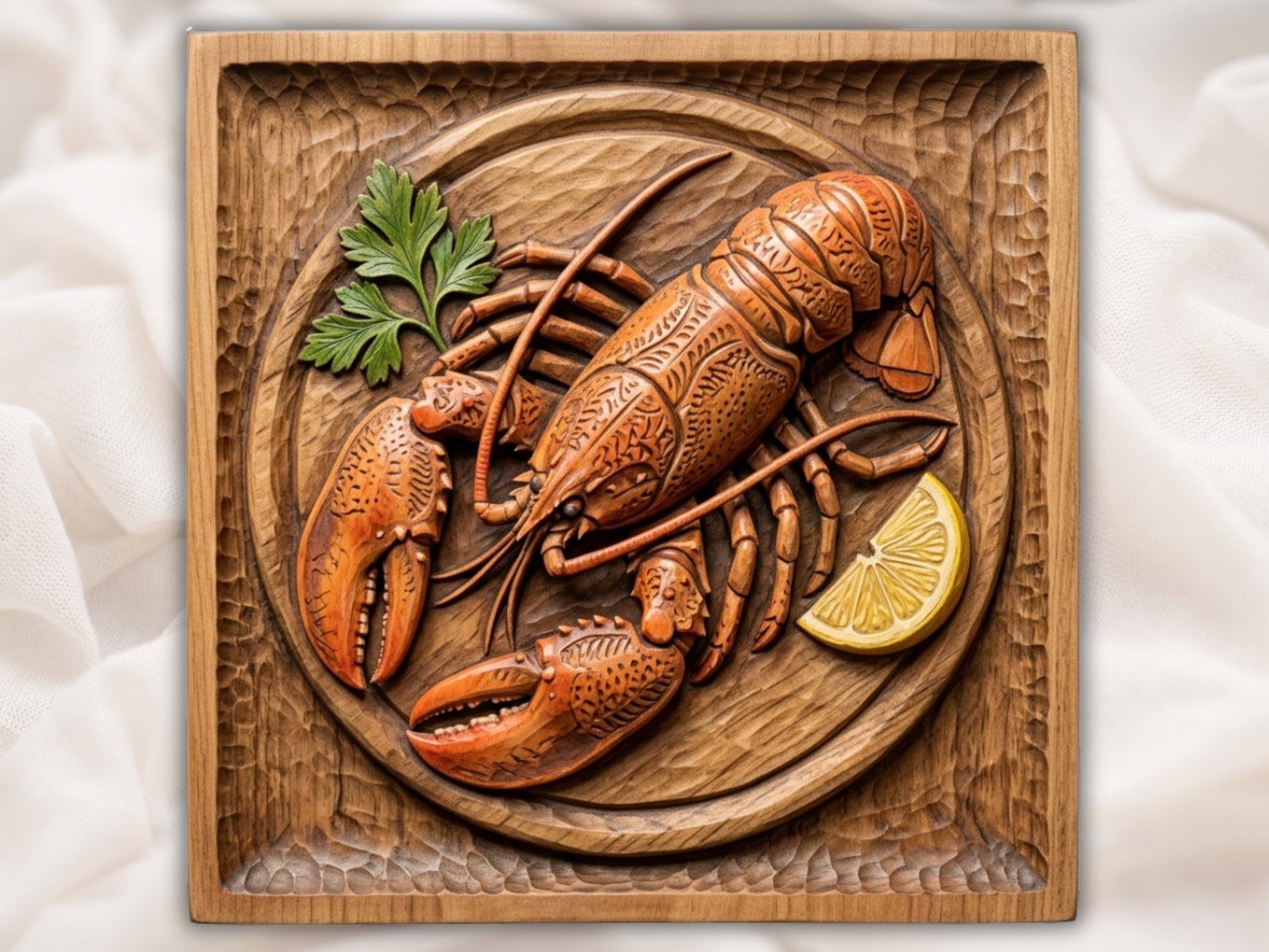 Coastal Lobster Wooden Platter Wall Art bas-relief STL — view 2