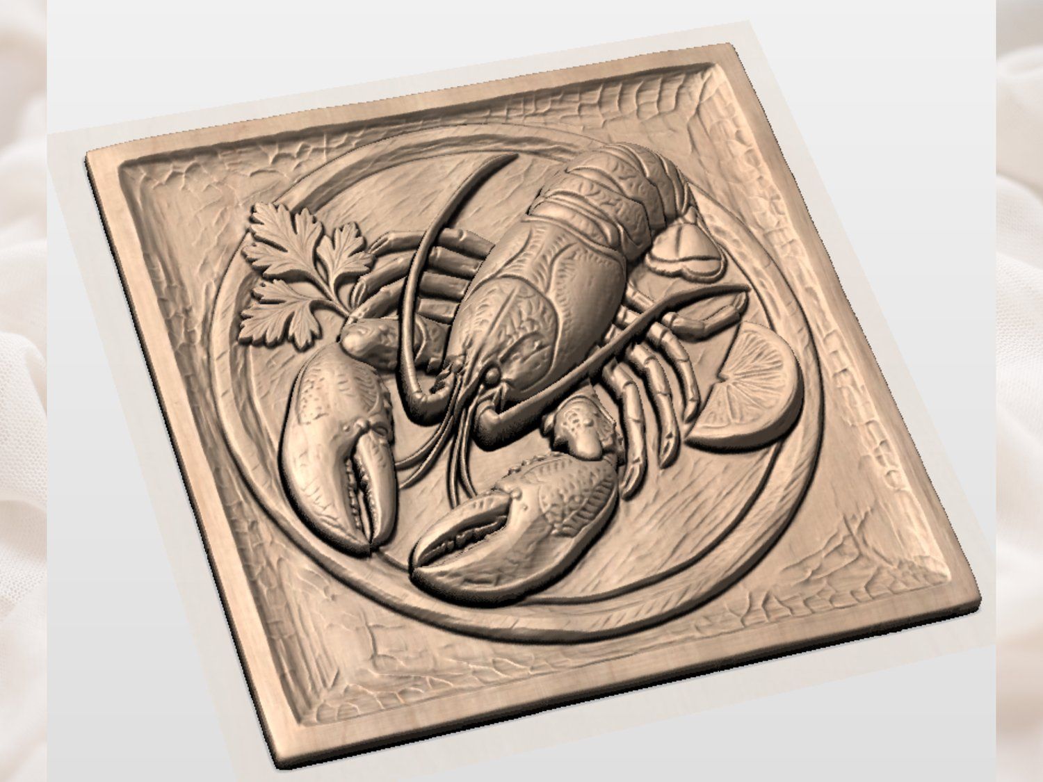 Coastal Lobster Wooden Platter Wall Art bas-relief STL — view 3