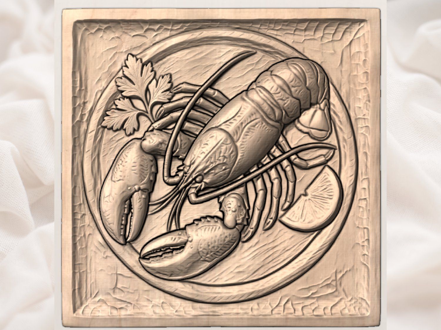 Coastal Lobster Wooden Platter Wall Art bas-relief STL — view 4
