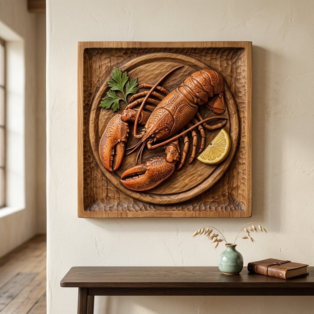 Coastal Lobster Wooden Platter Wall Art bas-relief STL — view 6