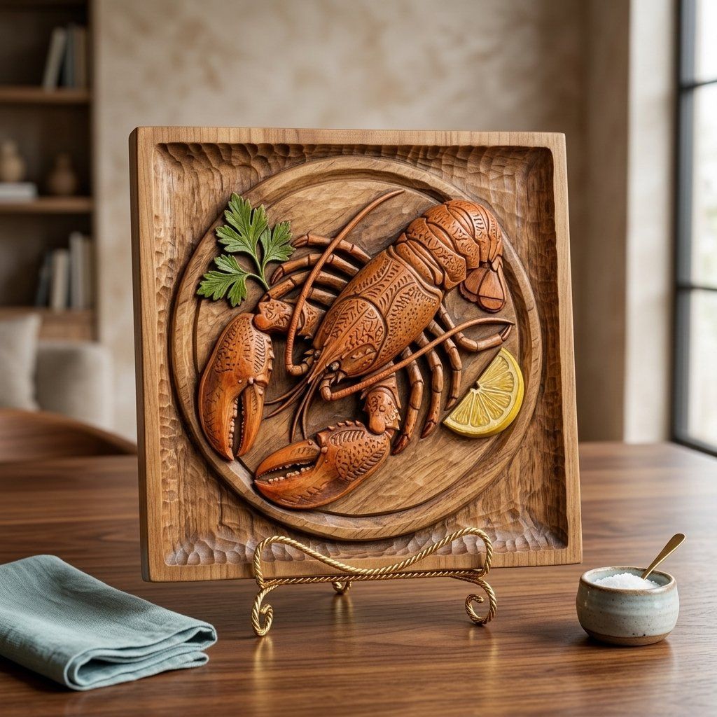 Coastal Lobster Wooden Platter Wall Art bas-relief STL — view 7