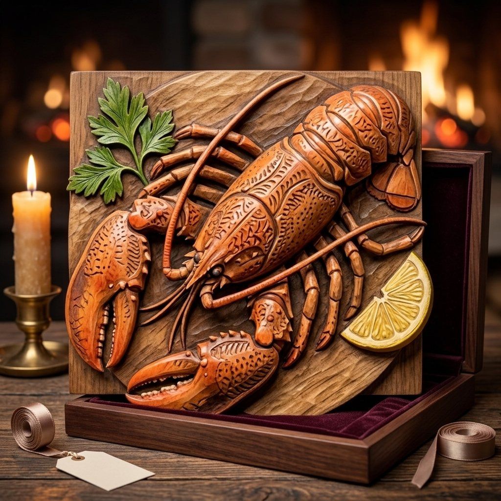 Coastal Lobster Wooden Platter Wall Art bas-relief STL — view 9