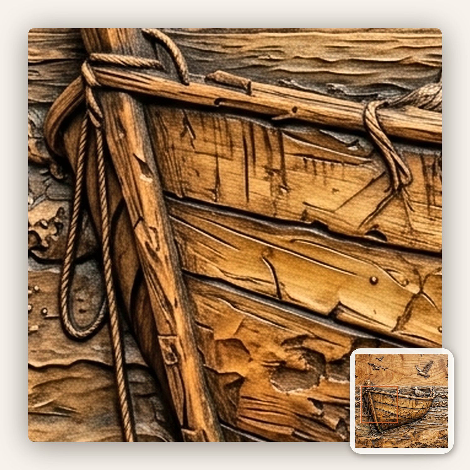 Coastal Rowboat Seagull Scene CNC Relief STL bas-relief STL — view 11