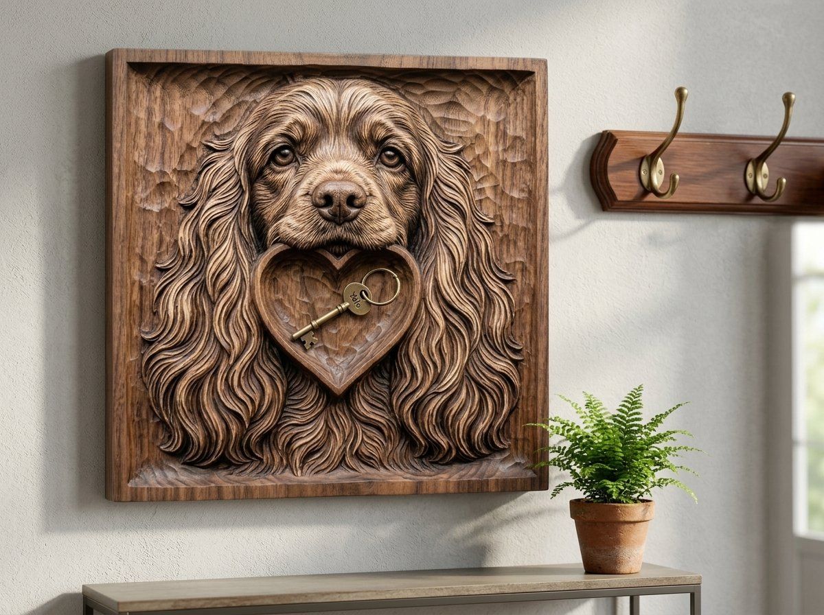 Cocker Spaniel Pet Portrait with Heart CNC Relief STL bas-relief STL — view 13