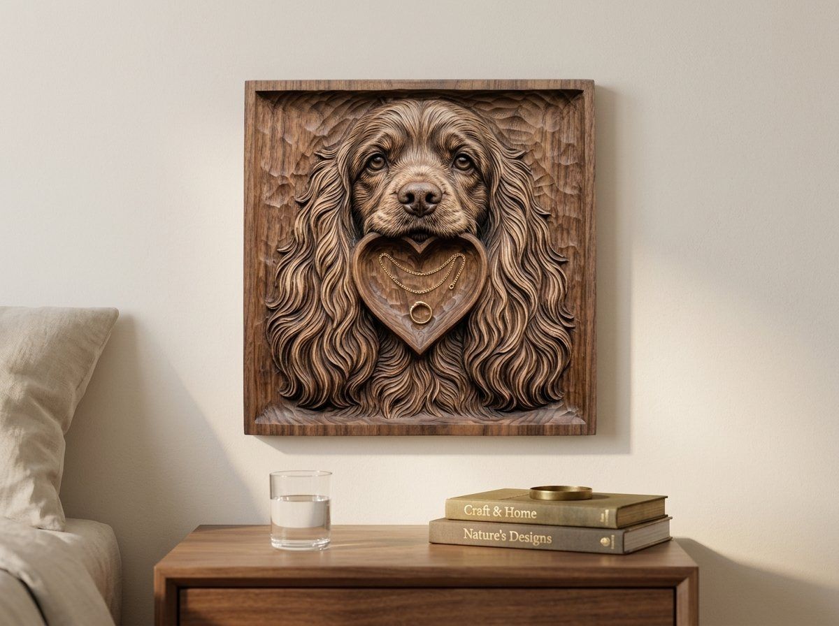 Cocker Spaniel Pet Portrait with Heart CNC Relief STL bas-relief STL — view 14