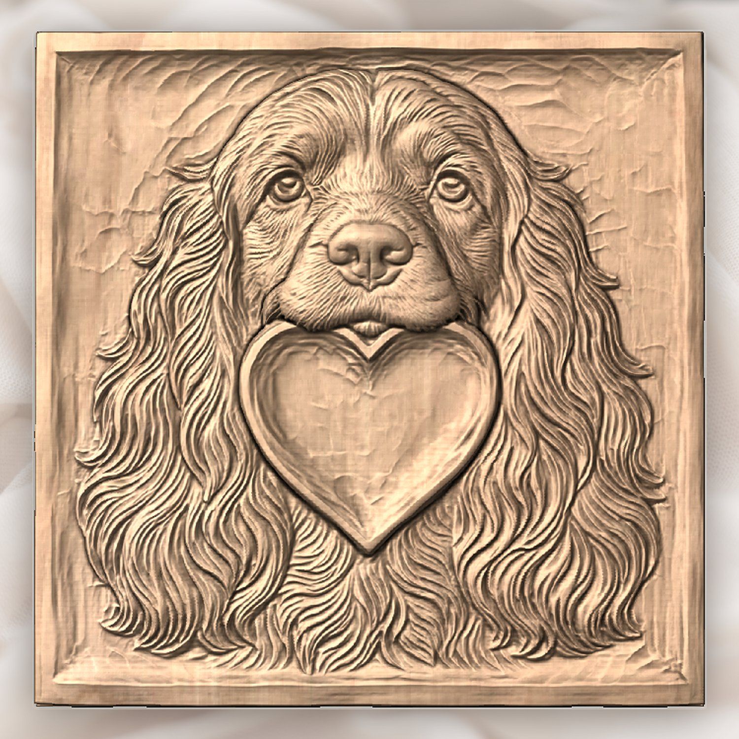 Cocker Spaniel Pet Portrait with Heart CNC Relief STL bas-relief STL — view 3