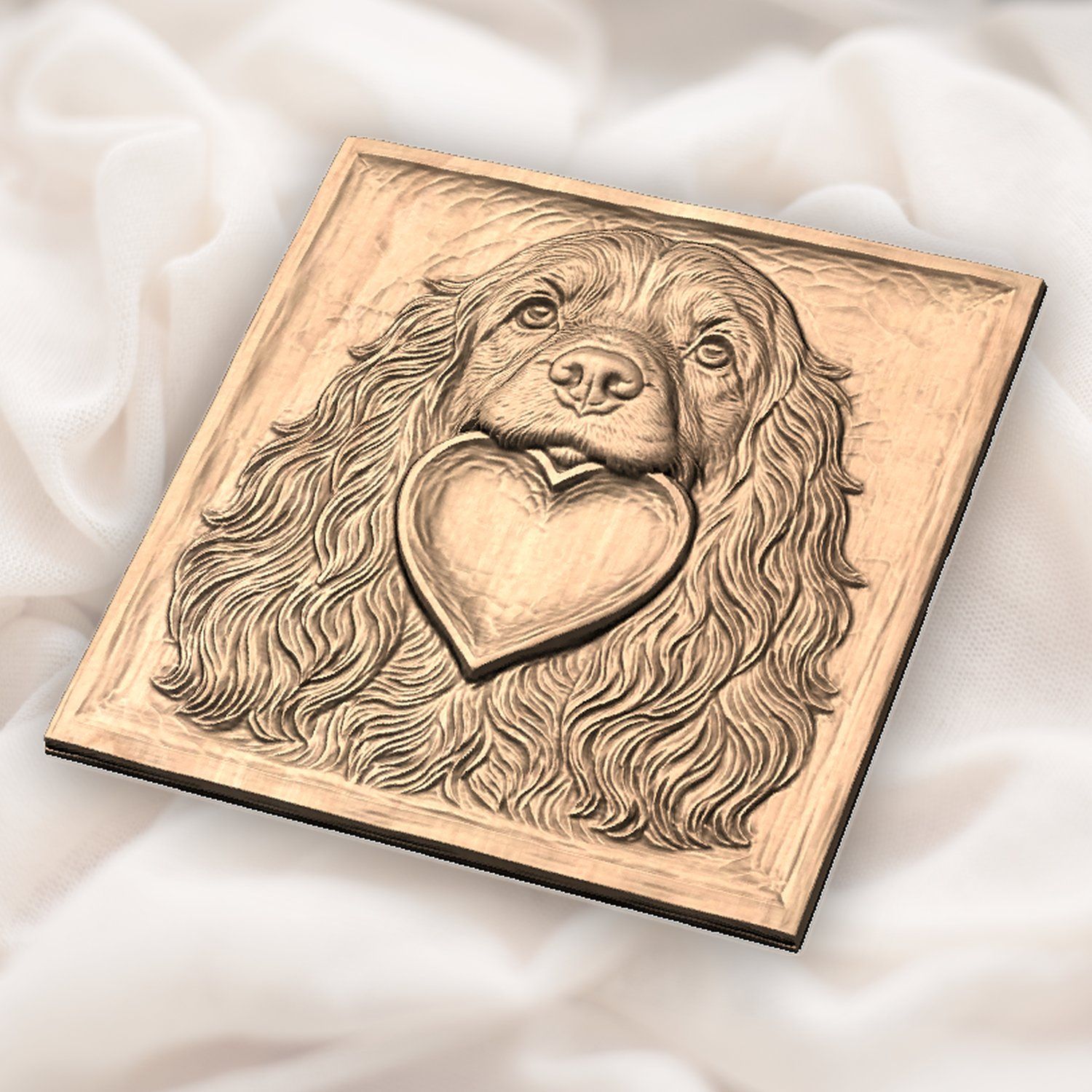 Cocker Spaniel Pet Portrait with Heart CNC Relief STL bas-relief STL — view 4