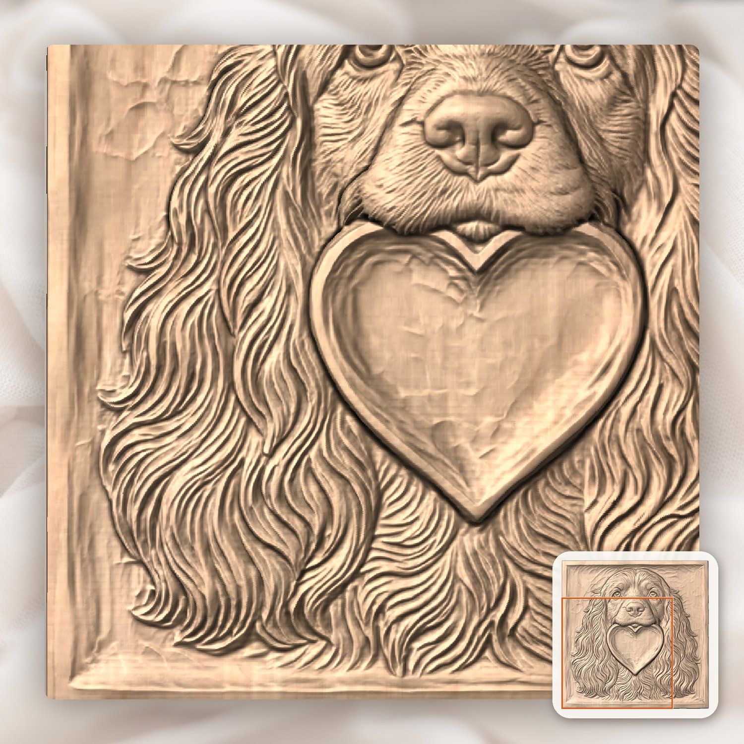 Cocker Spaniel Pet Portrait with Heart CNC Relief STL bas-relief STL — view 5