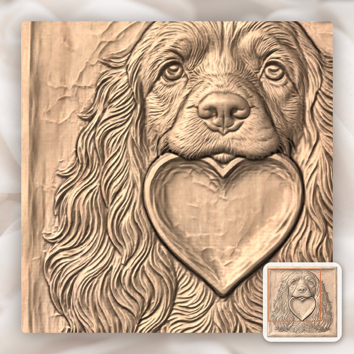 Cocker Spaniel Pet Portrait with Heart CNC Relief STL bas-relief STL — view 7
