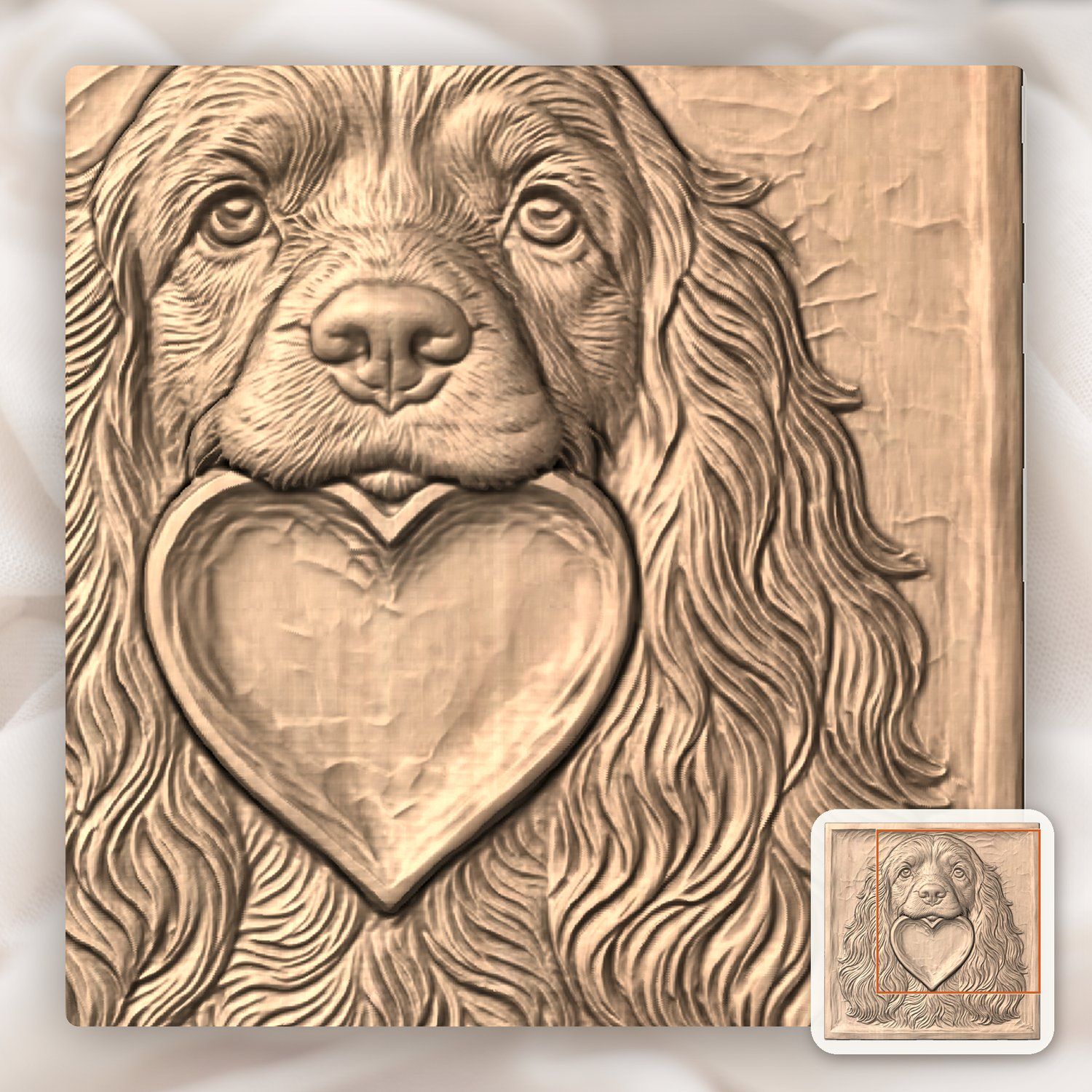 Cocker Spaniel Pet Portrait with Heart CNC Relief STL bas-relief STL — view 8