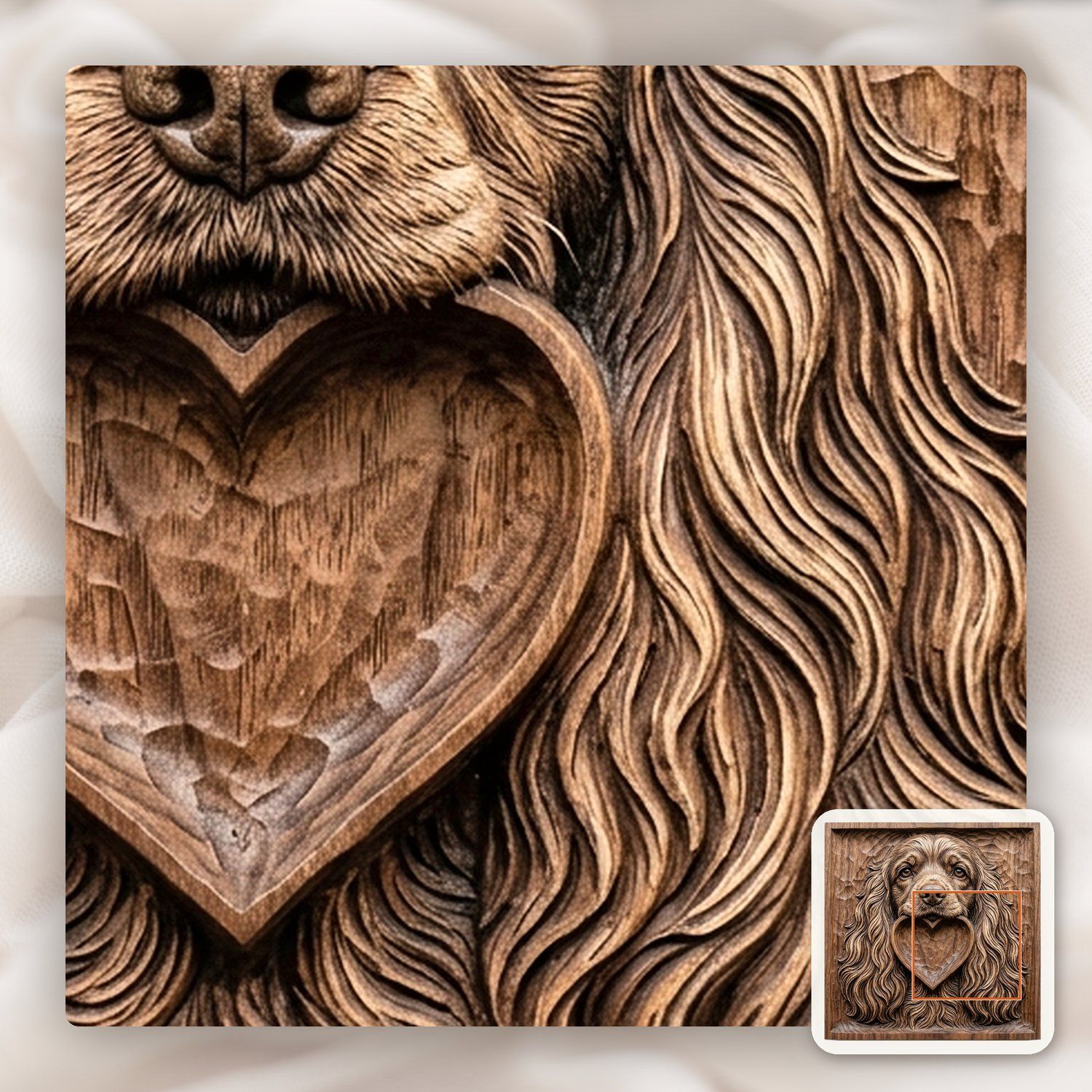 Cocker Spaniel Pet Portrait with Heart CNC Relief STL bas-relief STL — view 9
