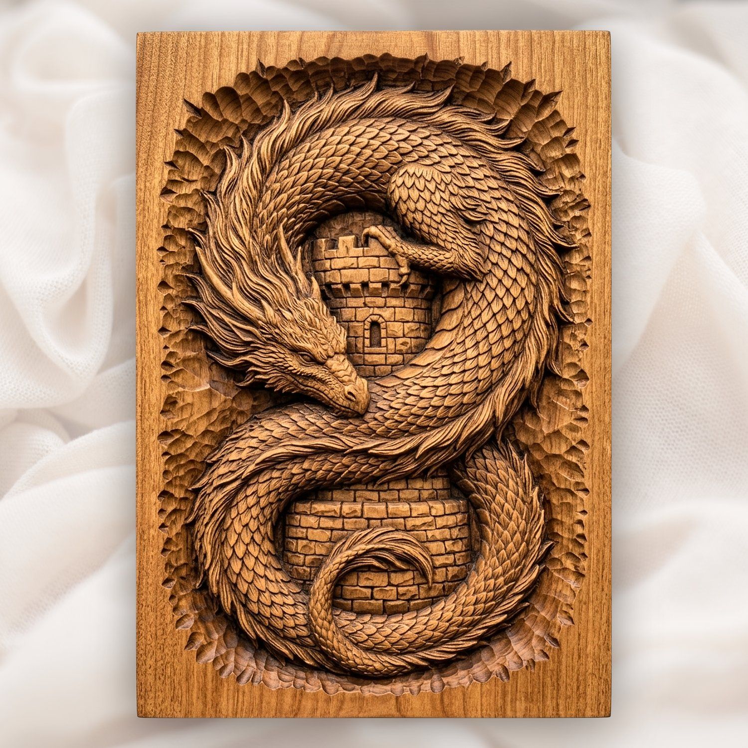 Coiled Dragon Medieval Castle CNC Relief STL bas-relief STL design