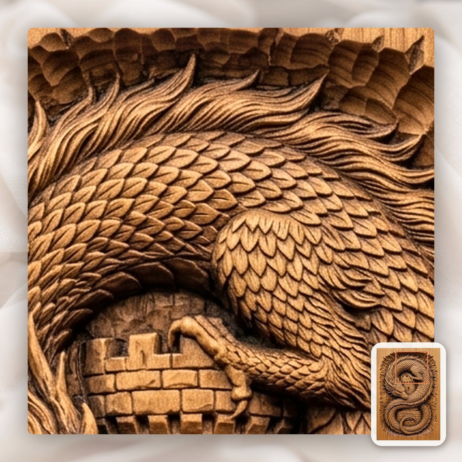 Coiled Dragon Medieval Castle CNC Relief STL bas-relief STL — view 11