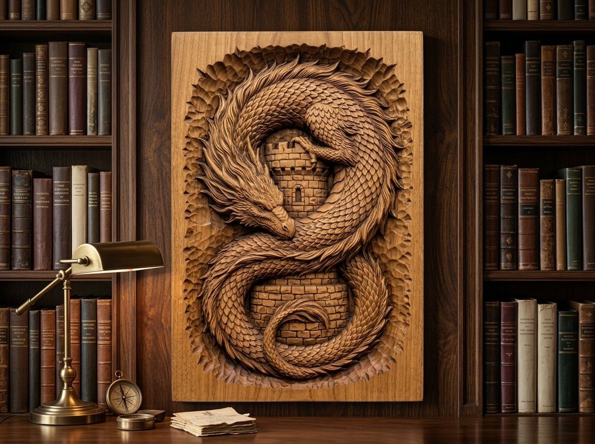 Coiled Dragon Medieval Castle CNC Relief STL bas-relief STL — view 12