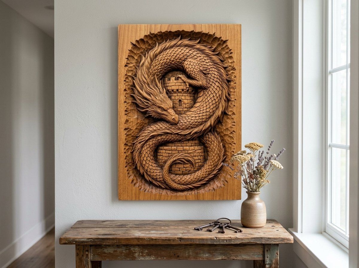 Coiled Dragon Medieval Castle CNC Relief STL bas-relief STL — view 13