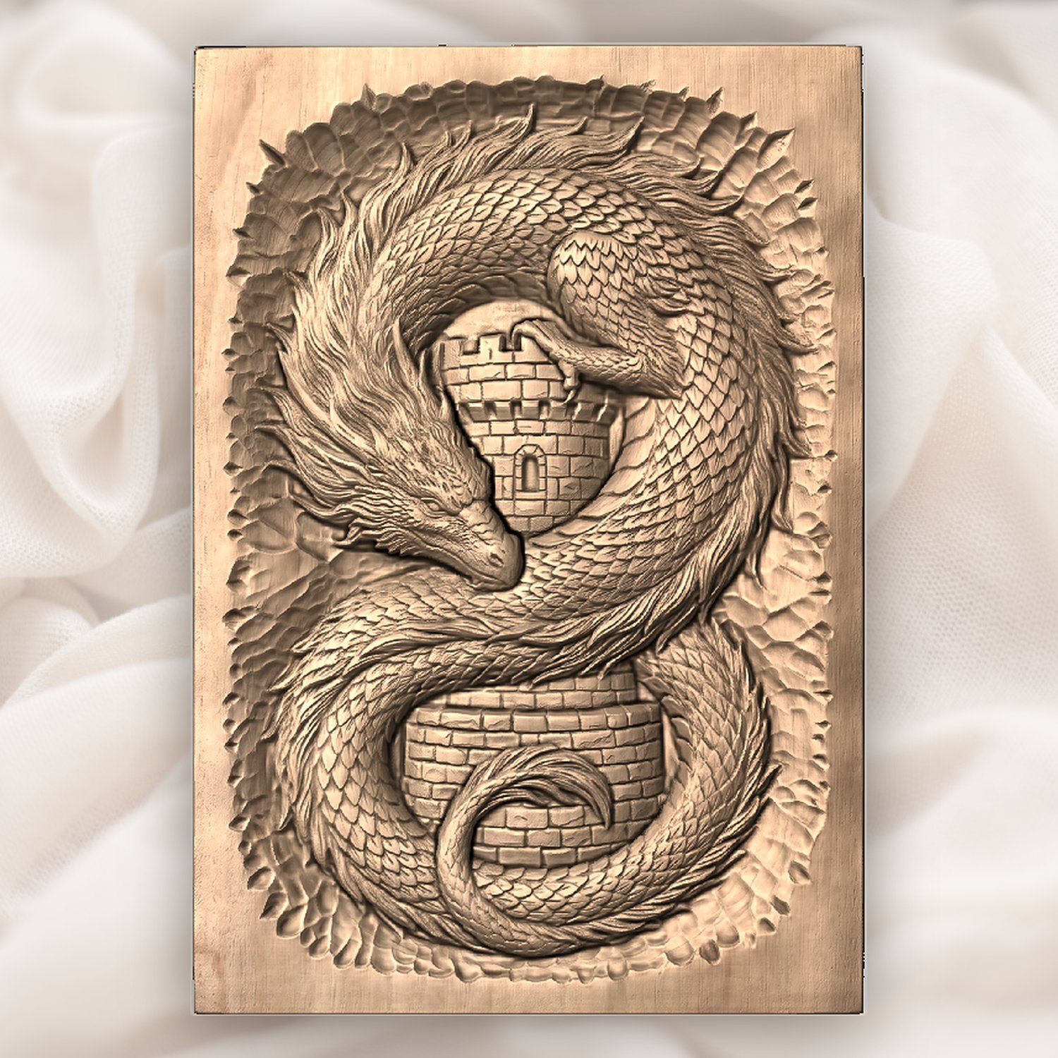Coiled Dragon Medieval Castle CNC Relief STL bas-relief STL — view 4