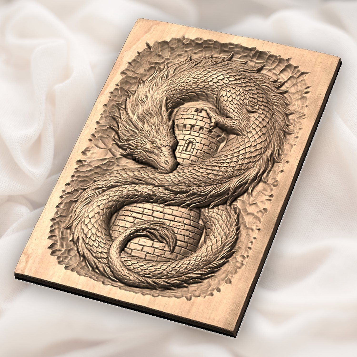 Coiled Dragon Medieval Castle CNC Relief STL bas-relief STL — view 5