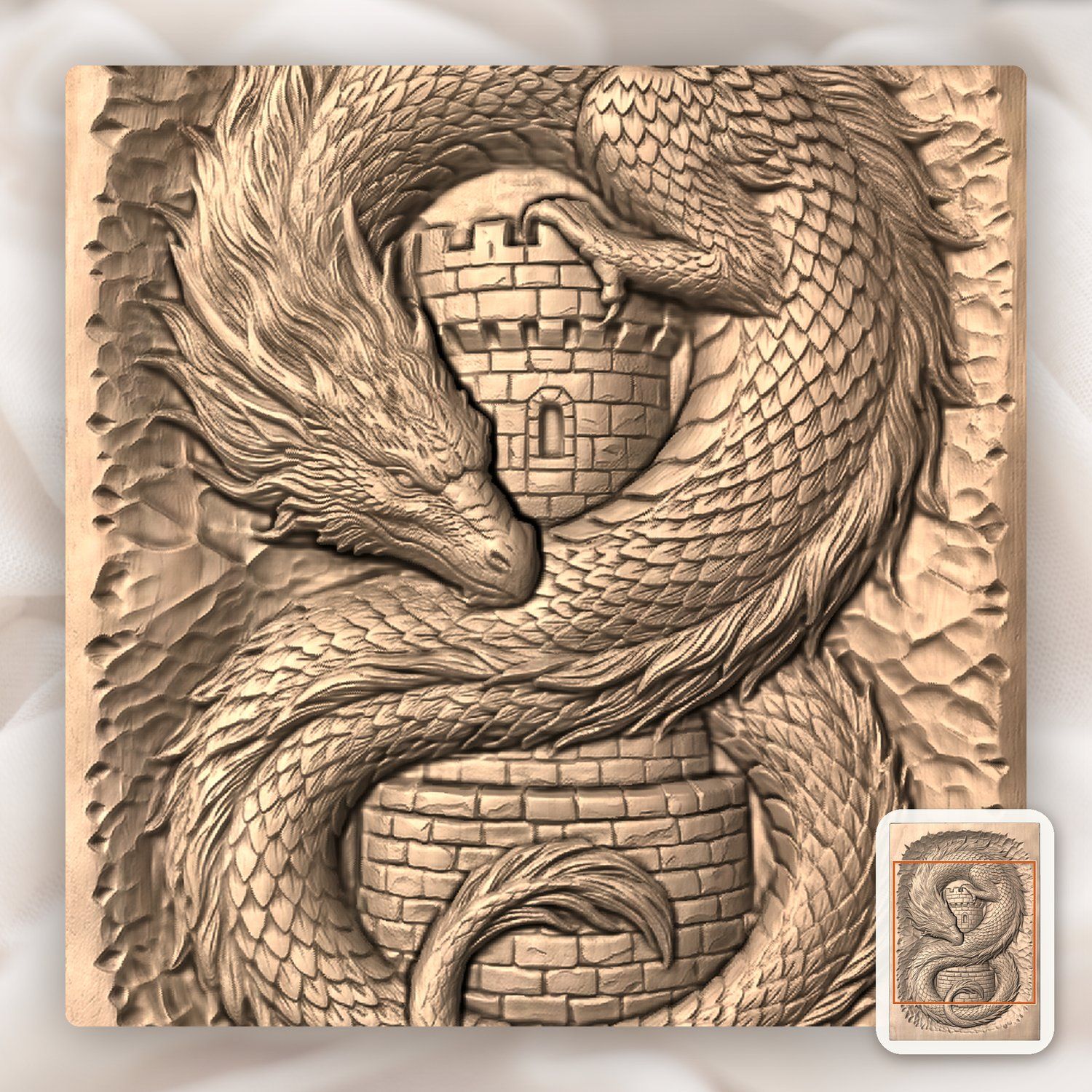 Coiled Dragon Medieval Castle CNC Relief STL bas-relief STL — view 6