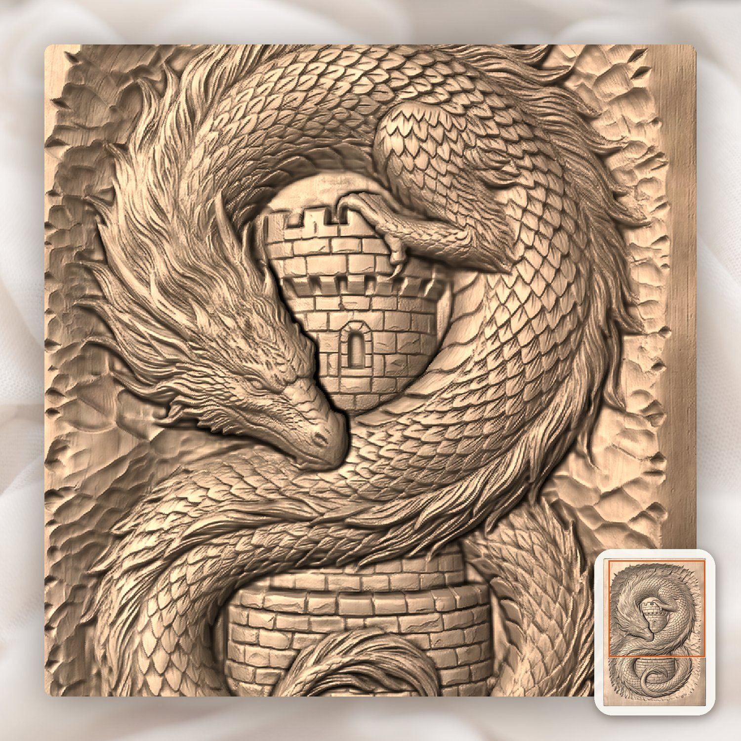 Coiled Dragon Medieval Castle CNC Relief STL bas-relief STL — view 7