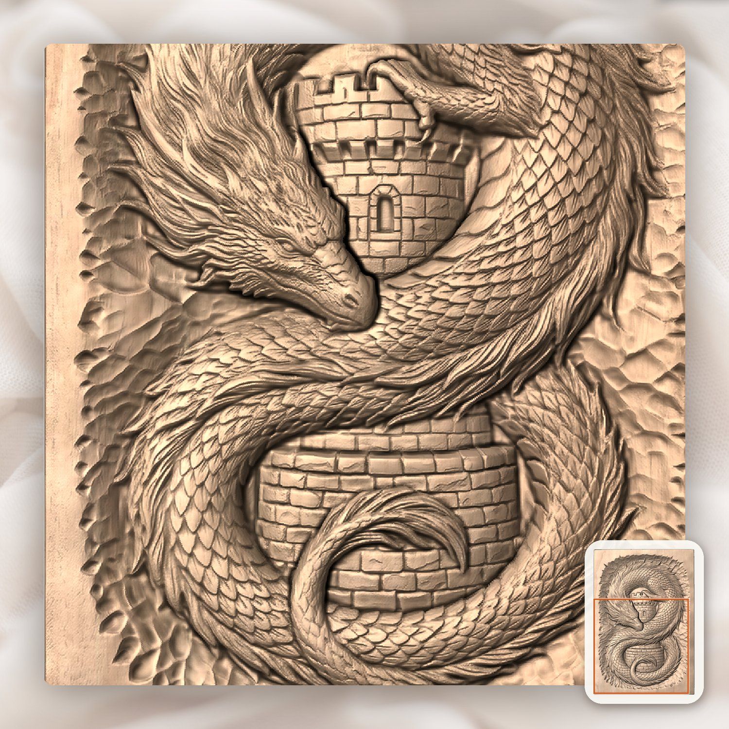Coiled Dragon Medieval Castle CNC Relief STL bas-relief STL — view 8