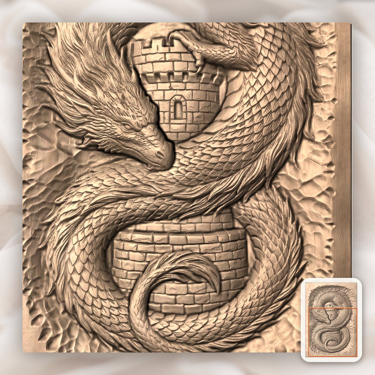 Coiled Dragon Medieval Castle CNC Relief STL bas-relief STL — view 9