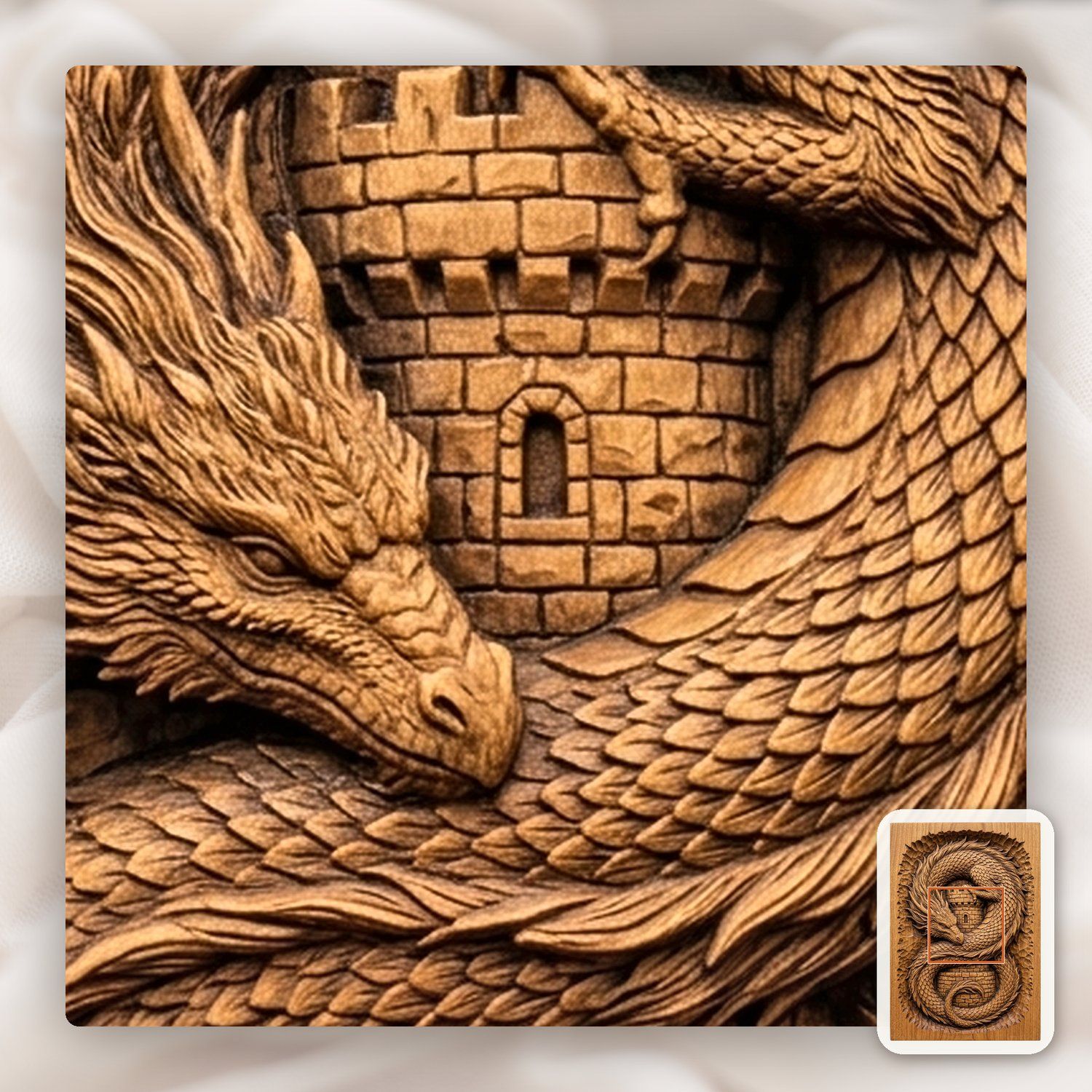 Coiled Dragon Medieval Castle CNC Relief STL bas-relief STL — view 10