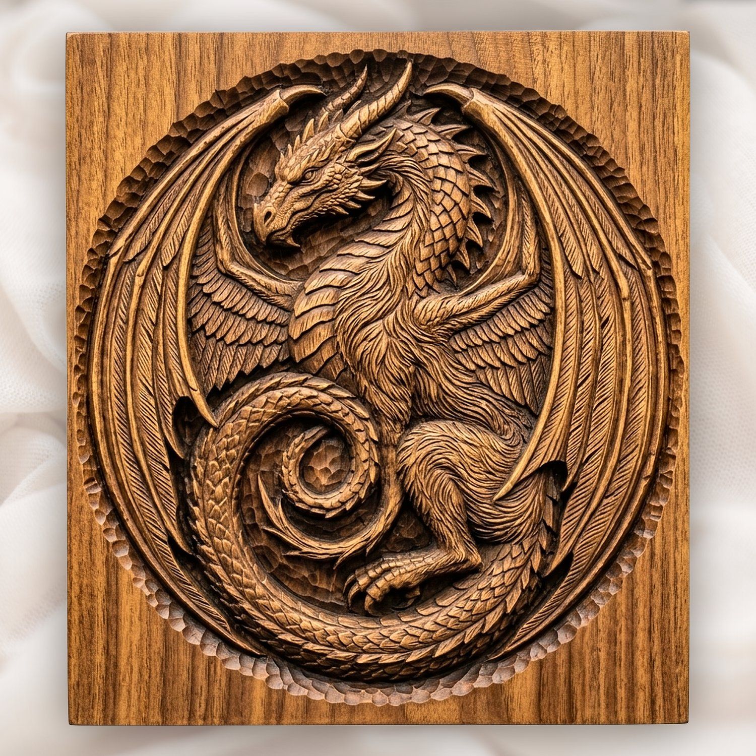 Coiled Medieval Dragon Medallion CNC Relief STL bas-relief STL design