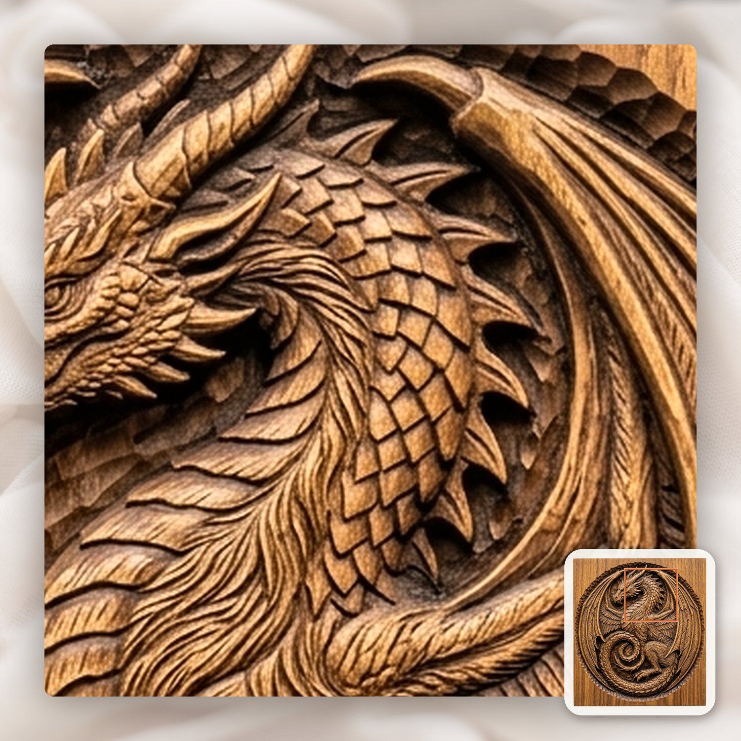 Coiled Medieval Dragon Medallion CNC Relief STL bas-relief STL — view 11