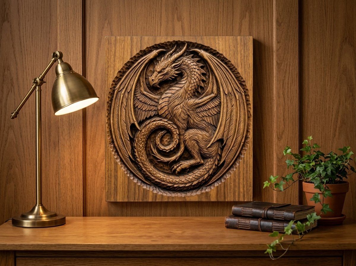Coiled Medieval Dragon Medallion CNC Relief STL bas-relief STL — view 12