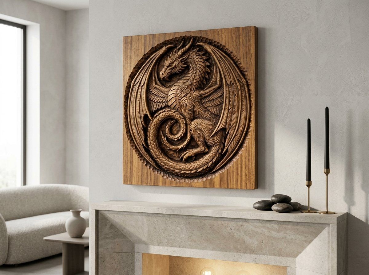 Coiled Medieval Dragon Medallion CNC Relief STL bas-relief STL — view 13