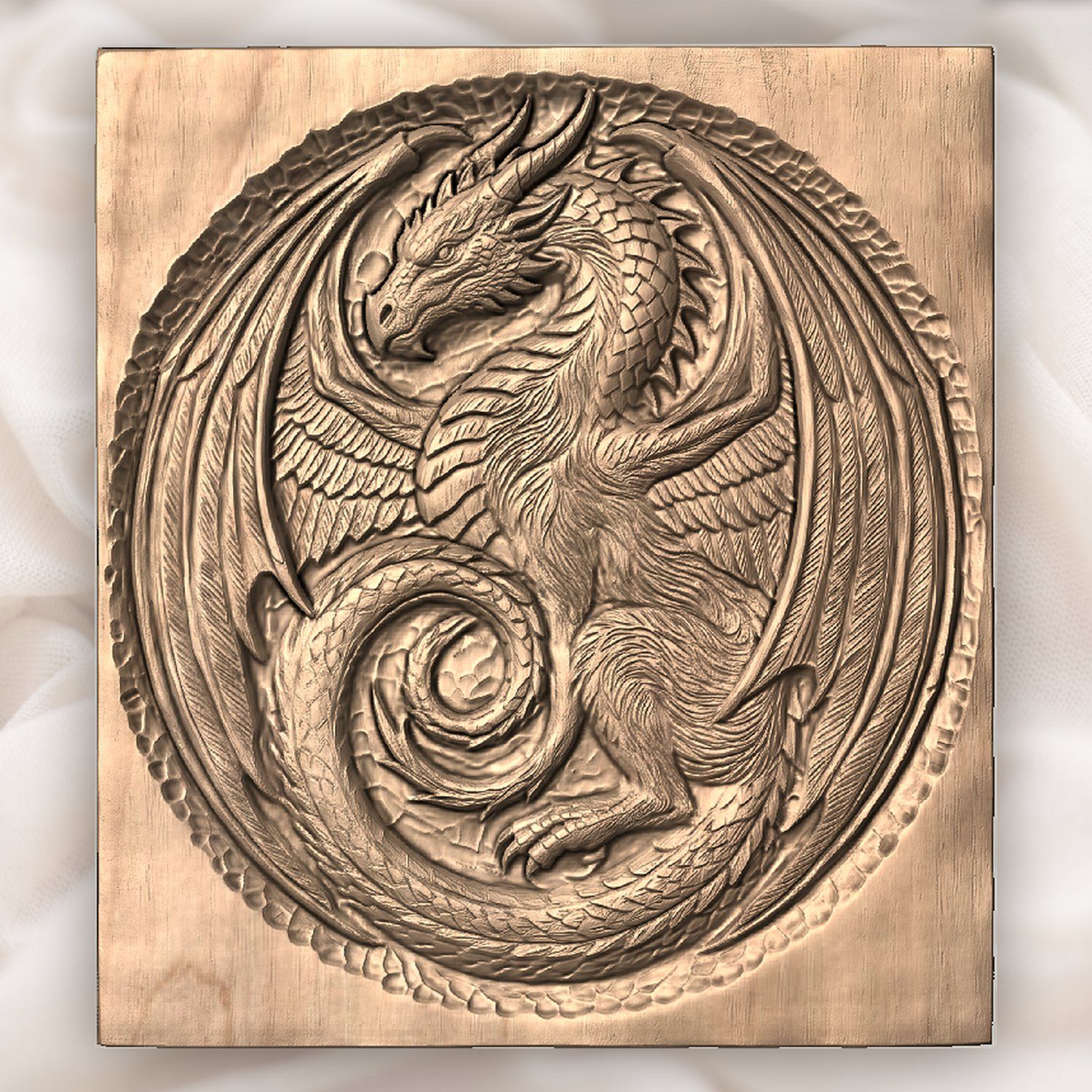 Coiled Medieval Dragon Medallion CNC Relief STL bas-relief STL — view 4